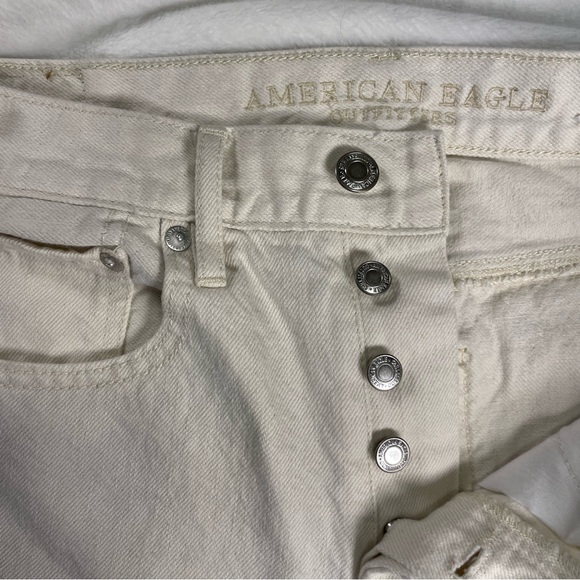 American Eagle Wide Leg Crop Cream Straight Jeans Size 4 Raw Hem - Picture 6 of 10